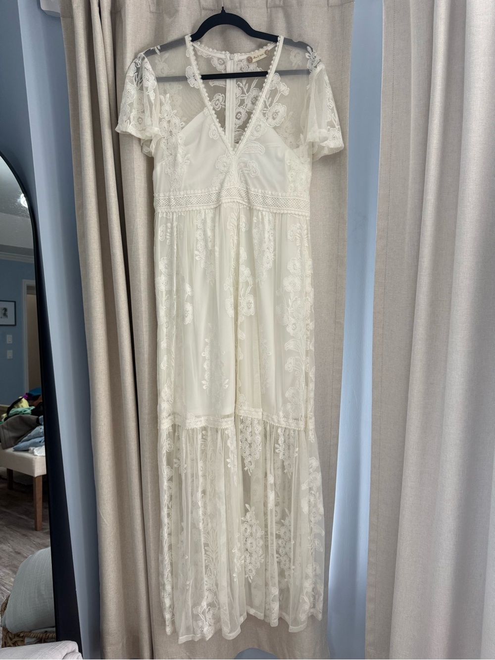 Altar'd State Cream Lace Maxi Dress with Sheer Details